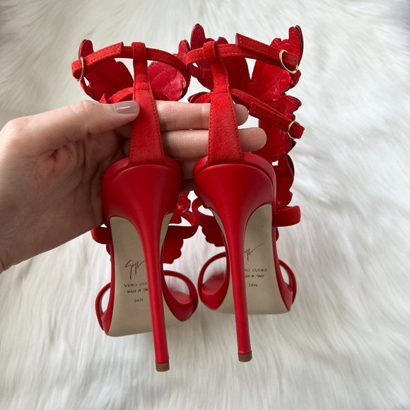 Giuseppe Zanotti Women's Red Coline 110 Wing Sandals Size 38.5 - Picture 9 of 13